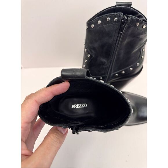 Arezzo Boots Size 10B Black Leather Block Heel Studded Booties Side Zip NEW - Picture 8 of 10